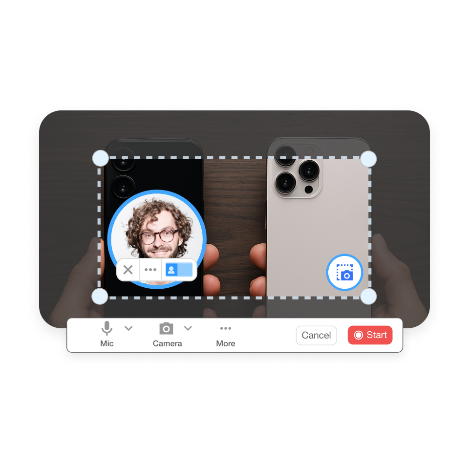 Capture your content in Visla to feed the sales onboarding video generator with screen and webcam recordings